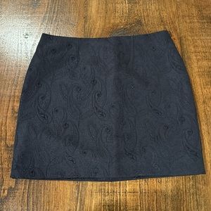 Navy Blue Paisley Textured Mini Skirt